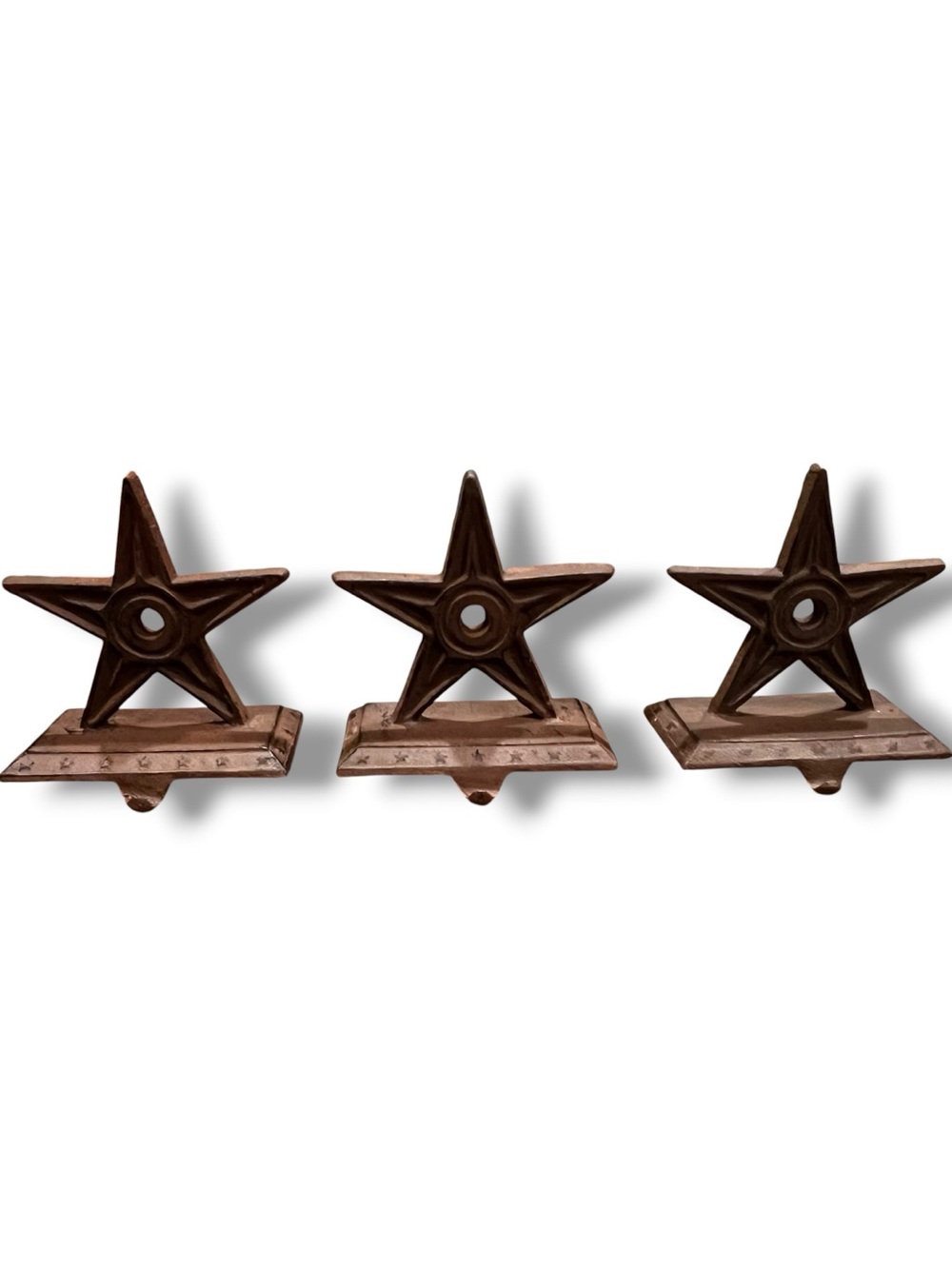 Lot Of 3 Cast Iron Star Christmas Stocking Holder Heavy Mantle Rustic Farmhouse